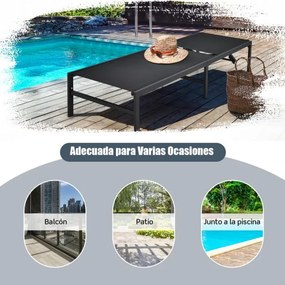Espreguiçadeira de exterior com 6 posições de encosto ajustável Recliner de aço para piscina Praia Pátio 64 x 198 x 67-103 cm Preto
