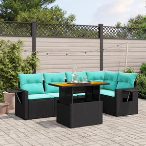 vidaXL 6 pcs conjunto de sofás p/ jardim c/ almofadões vime PE preto