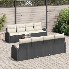 Conjunto de Sofá de Jardim com 9 Peças, Almofadas Pretas de Rattan e A