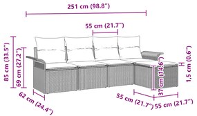 Conjunto de Sofá de Jardim de 5 Peças com Almofadas Cinza em Rattan Po