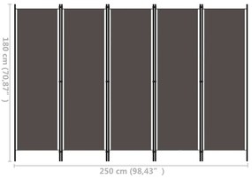 Divisória de quarto com 5 painéis 250x180 cm antracite