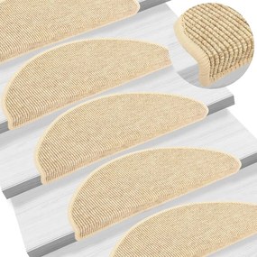 Tapetes escada adesivos aspeto sisal 15pcs 65x21x4 cm bege