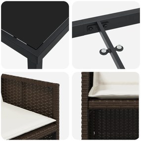 Conjunto de Jantar de 5 Peças com Almofadas Rattan Poliéster Castanho