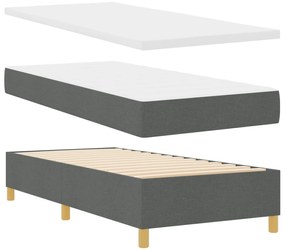 Cama com Box Spring com Colchão &amp; Banco Cinza Escuro 90x200 cm Tecido