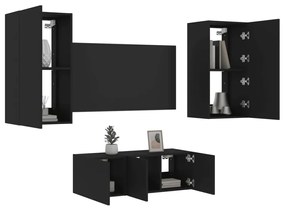 vidaXL 4 pcs móveis de parede p/ TV c/ LEDs derivados de madeira preto