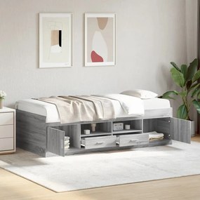 Sofá-cama com gavetas sem colchão 100x200 cm cinzento sonoma