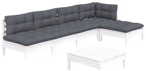 6 pcs conjunto lounge de jardim c/ almofadões pinho branco