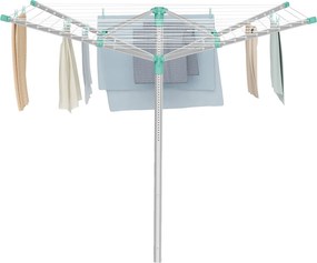 Estendal de roupa giratório139,4 x 139,4 x (120-180) cm , com altura ajustável, verde e prateado