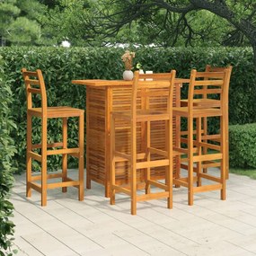 vidaXL 5 pcs conjunto de bar para jardim madeira de acácia maciça