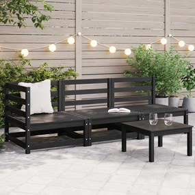 3 pcs conjunto lounge de jardim pinho maciço preto