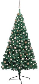 3077566 vidaXL Meia árvore Natal artificial c/ luzes LED e bolas 210 cm verde