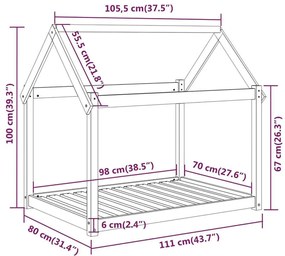 Cama para cães 111x80x100 cm madeira de pinho maciça