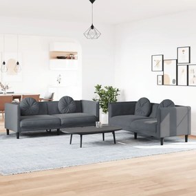 3209258 vidaXL 2 pcs conjunto de sofás com almofadas veludo cinzento-escuro