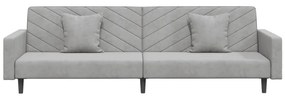 Sofá-cama 2 lugares com duas almofadas veludo cinzento-claro