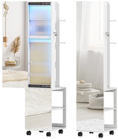 Espelho com Arrumação para Joias Luzes LED Armário para Joias com Rotação de 360° e Fecho com Chave 37x40x165,5 cm Branco