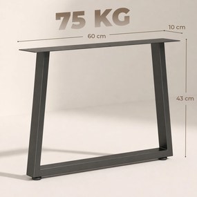 Conjunto de 2 pés Pés de mesa em aço, 60 x 43 cm, (TAMPO NÃO INCLUIDO) com patins ajustáveis e parafusos, preto