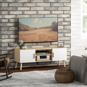 Móvel para televisão 110  x 36,2 x 42 cm para televisões até 50 polegadas, com prateleiras, 2 armários e passadores de cabos, em cor carvalho