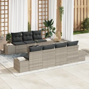 Conjunto de Sofá de Jardim de 8 Peças com Almofadas Cinza Claro Polira
