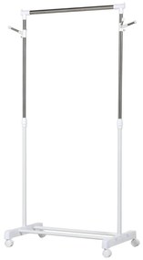 HOMCOM Charriot com Altura Ajustável Cabide com Rodas Portátil Prateleira Inferior Aço 68,5x42x87-145cm Branco e Prata