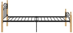 Estrutura de cama 90x200 cm metal/madeira carvalho maciça preto