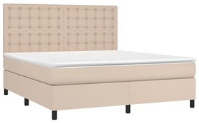 Cama box spring c/colchão/LED 160x200cm couro artif. cappuccino