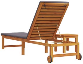 Espreguiçadeira com Mesa e Almofada de Madeira Sólida de Acácia