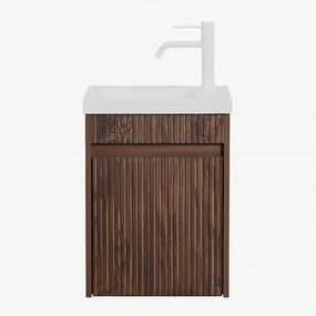 Conjunto De Móvel De Casa De Banho Suspenso Em Madeira Com Lavatório Integrado Narek Madeira Escura & Sem Espelho & Branco - Sklum