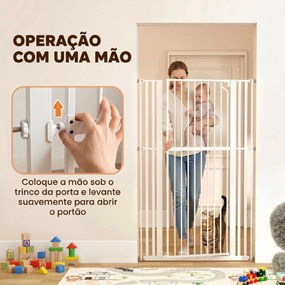 Barreira de Segurança Extra Alta 160 cm para Crianças e Animais, Ajustável 76-105 cm com Fecho Automático Branco