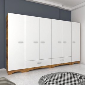 Guarda-roupa F4 – Branco/Nogueira – 243 cm x 181 cm x 47,6 cm