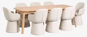 Conjunto De Mesa Extensível 220-320x95 Cm Em Madeira De Carvalho Treveris E 8 Cadeiras De Jantar Com Braços Em Tecido Erica Castanho Roble - Sklum