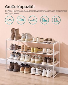 Sapateira com 3 níveis 30 x 92 x 55 cm para 16-20 pares de sapatos branca