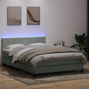 vidaXL Cama box spring c/ colchão e LED 160x210 cm veludo cinzento-claro