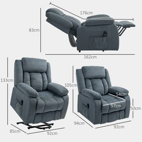 Poltrona Relax Reclinável Elétrica Levanta Pessoas com Porta USB Controlo Remoto Assento Largo Apoio para os Pés Cinzento