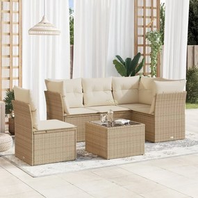 6 pcs conjunto de sofás p/ jardim com almofadões vime PE bege