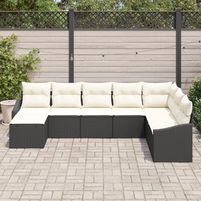 Conjunto de Jantar de Jardim com Almofadas Rattan Poliéster Preto