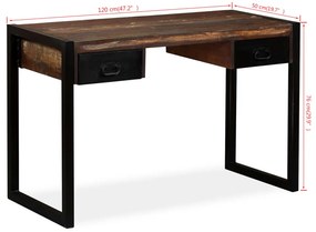 Mesa com 2 gavetas madeira recuperada maciça 120x50x76 cm