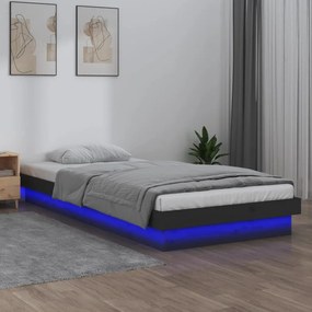 Estrutura cama c/ LED solteiro 75x190cm madeira maciça cinzento