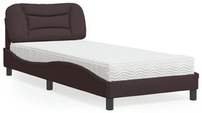 Cama com colchão 90x190 cm tecido castanho-escuro