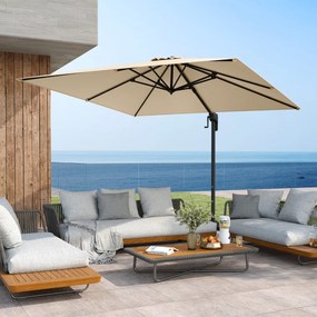 Guarda-sol suspenso para jardim, quadrado, com rotação de 360°, inclinação ajustável, base cruzada e 8 varas para pátio ou piscina Bege