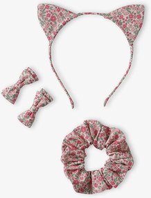 Conjunto de acessórios em algodão com estampado floral para menina rosa-pálido