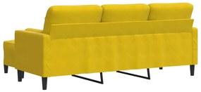 Sofá de 3 lugares com apoio de pés 180 cm veludo amarelo