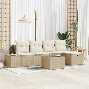 Conjunto de Sofá de Jardim com Almofadas em Bege Vime Poli