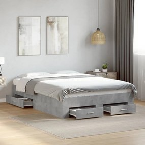 vidaXL Estrutura de cama c/ gavetas derivados de madeira cinza-cimento