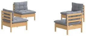 4 pcs conjunto lounge de jardim c/ almofadões cinzentos pinho