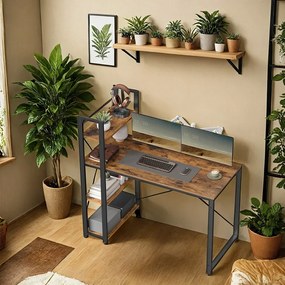 Secretária com prateleira 56,1 x 120,1 x 120,1 cm castanho-preto