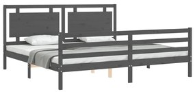 Estrutura de cama com cabeceira 200x200 cm madeira maciça cinza