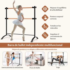 Barra de Ballet 120 cm Portátil Barra Dupla Independente Altura Ajustável 56/76/96/116 cm Adultos e Crianças Preto