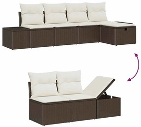 Conjunto de Sofá de Jardim com Almofadas Marrom de Rattan Polímero