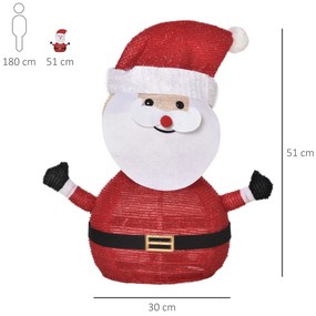 Outsunny Pai Natal de Tecido com Luzes LED Figura Decorativa Luminosa de Natal com Botão de Interruptor para Interior e Exterior Ø30x51cm Preto Branco e Vermelho