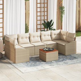 Conjunto de Sofá de Jardim de 8 Peças com Almofadas Bege Rattan Acácia